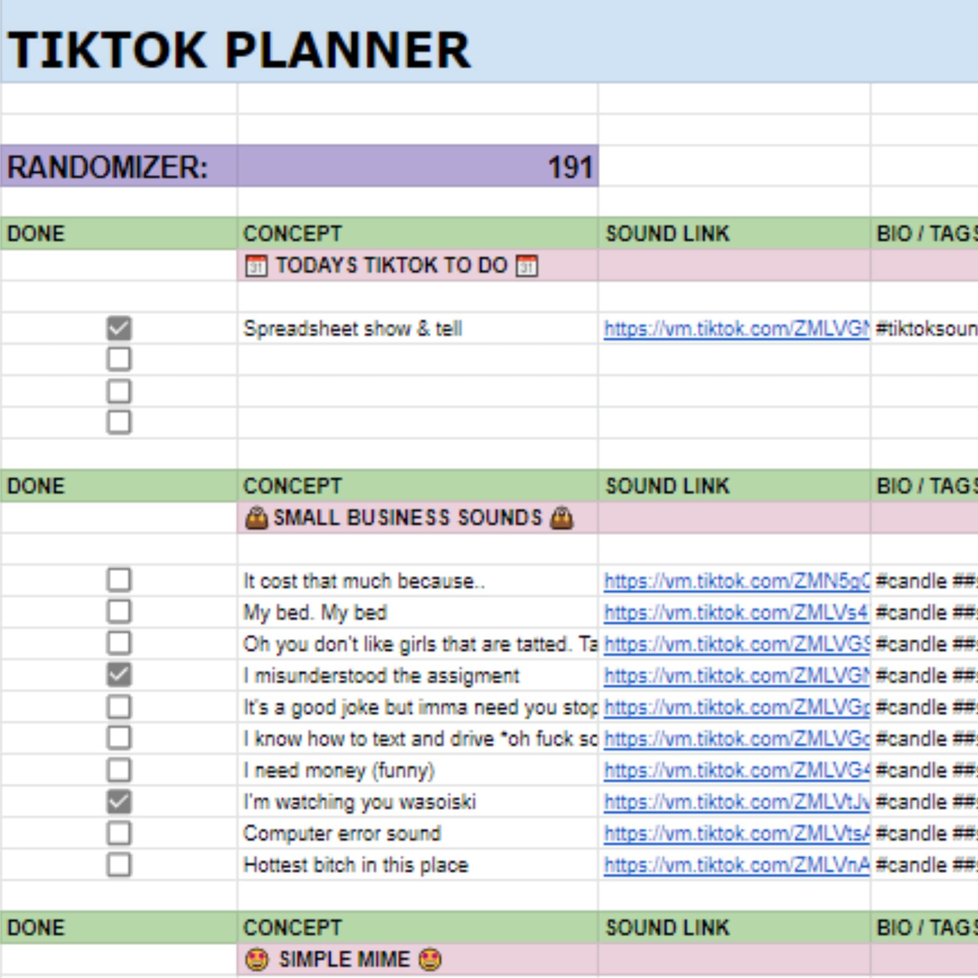 Content plan tiktok template